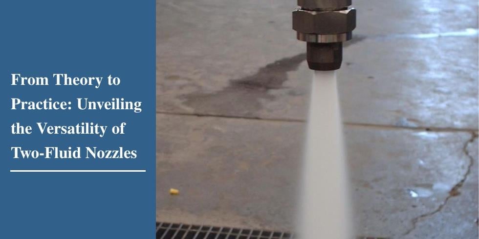 The two-fluid nozzle functions by utilizing high-speed air to crush the liquid, thereby reducing the particle size of the liquid. This process enables the ejection of liquid with smaller particle sizes and higher flow rates.